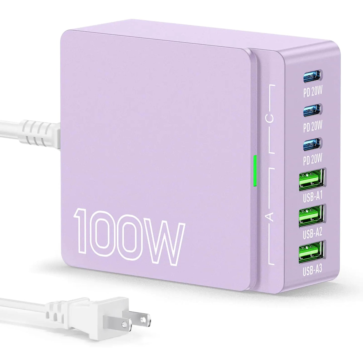 USB C Charger Block Charging Station: 100W 6 Port GaN Fast Charging Brick Hub Cube Box - PD 3.0 Type C & USB A Wall Charger Power Adapter for All iPhone iPad Samsung Android Pixel Series